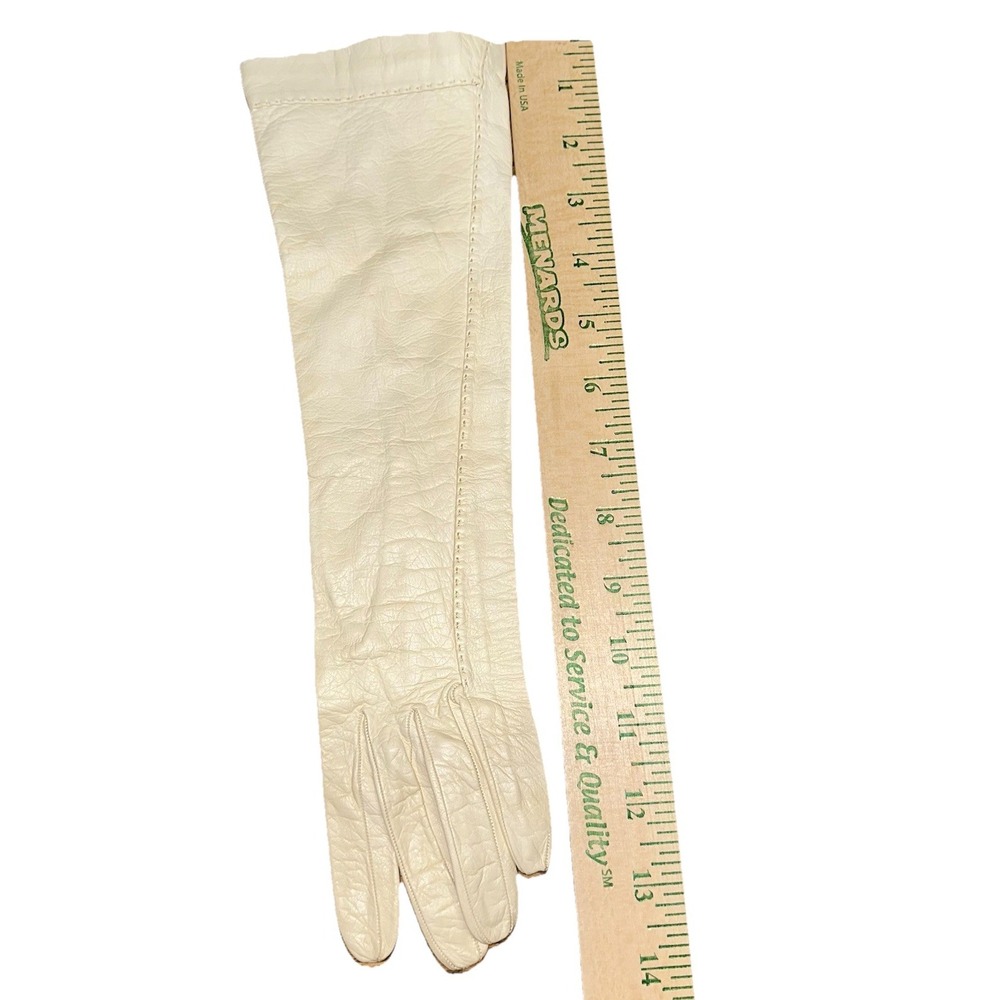 Vintage 1950's Christian Dior Lionel Le Grande Ivory Gauntlet Gloves Leather 6.5 - Picture 8 of 8